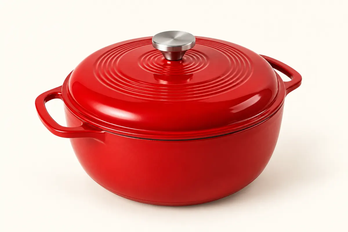 Product illustration of Lodge Essential Enamel 6-quart Dutch Oven, Island Spice Red.